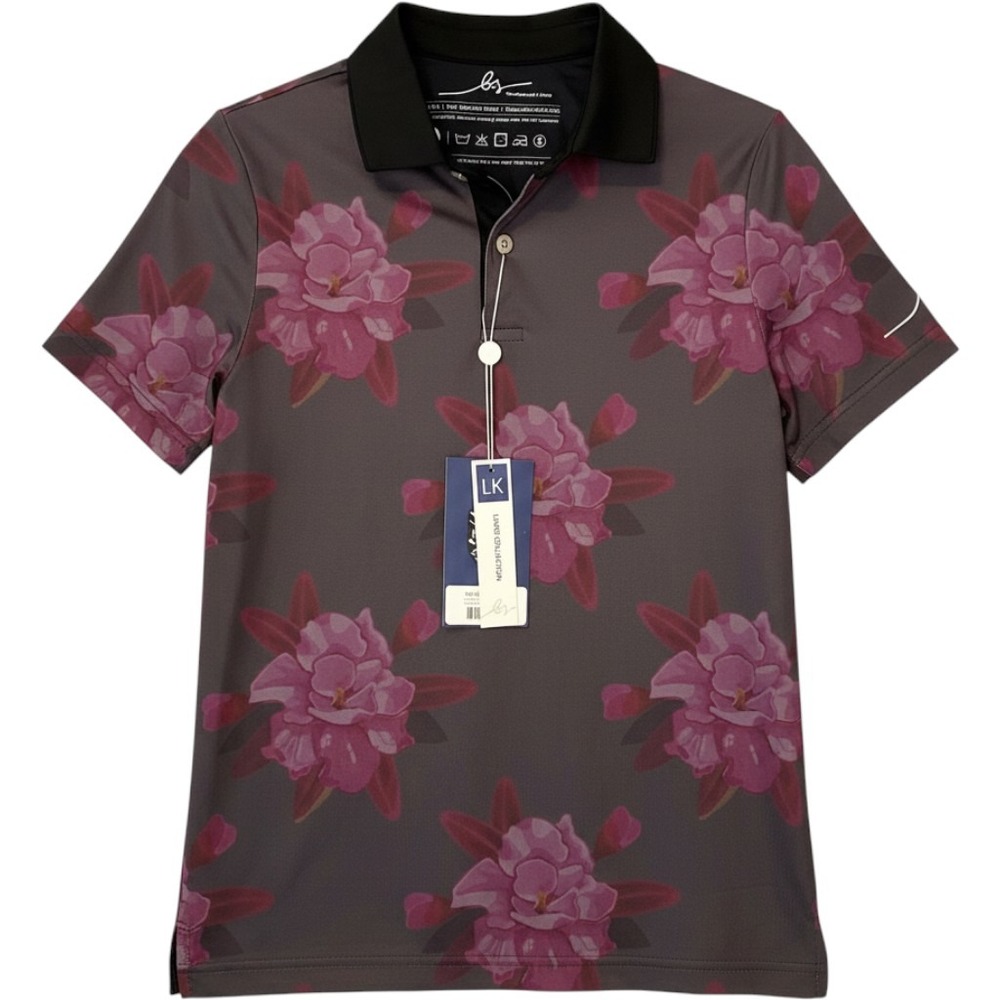 Boston Scott Golf Juniors GEN 1 Polo Shirt Azalea Floral Grey‎ Pink Medium NWT
